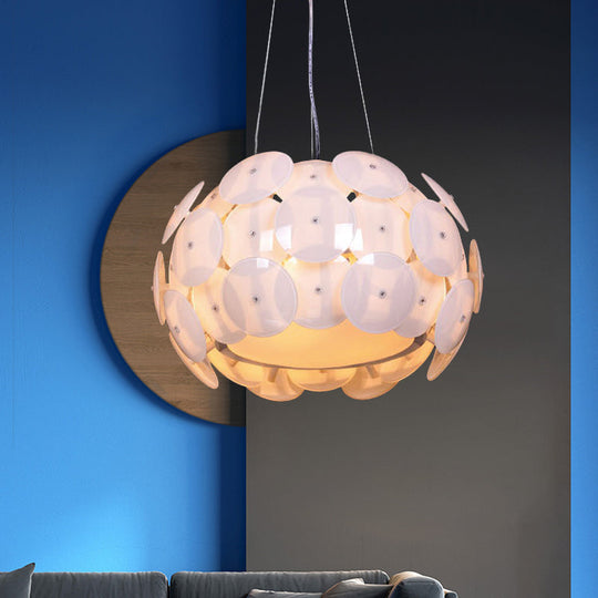 Modern White Pendant Chandelier With Drum Acrylic Shade - 4-Head Bedroom Hanging Light