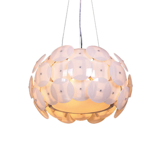 Modern White Pendant Chandelier with 4-Headed Bedroom Hanging Light and Acrylic Drum Shade