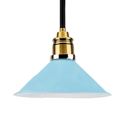 Contemporary Metal Pendant Light with Adjustable Cord - Yellow/Blue/Green Tapered Shade - Ideal for Living Room - 1 Bulb Hanging Light