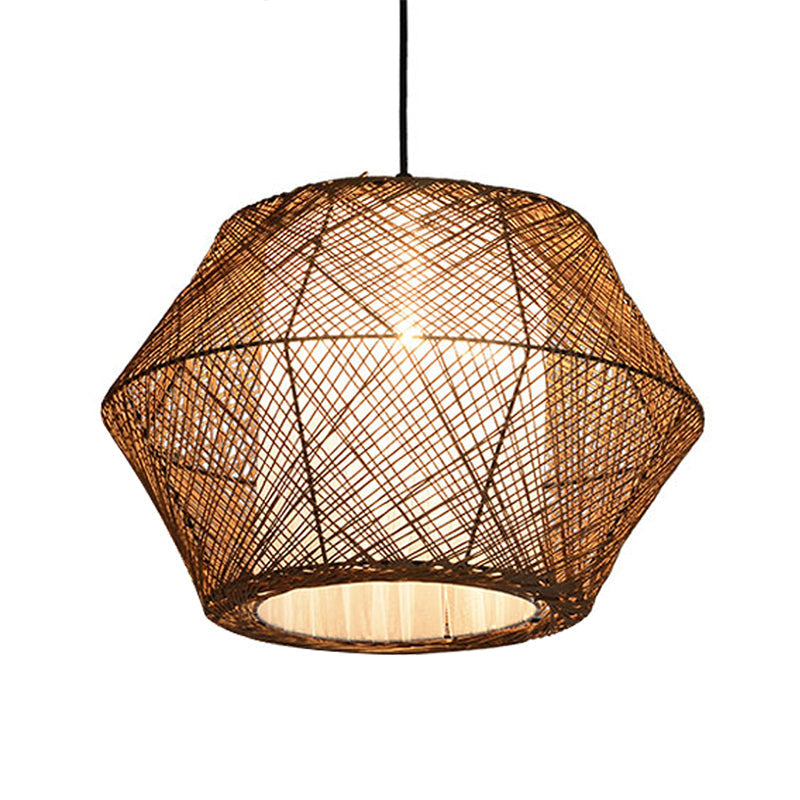 Handmade Asian Style Rattan Fiber Ceiling Pendant Light - Geometric Shade 1 Beige Suspended Lamp