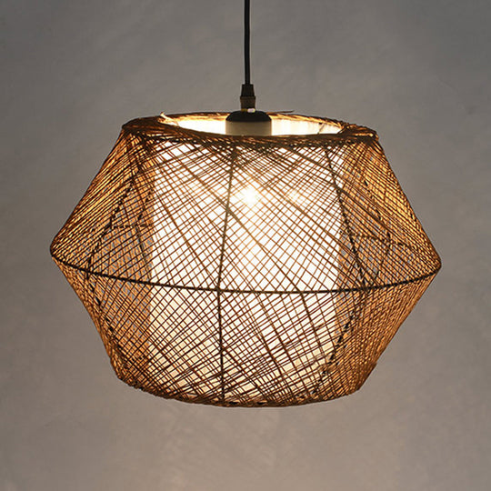 Handmade Geometric Rattan Pendant Light - Asian Style - 1 Light Beige
