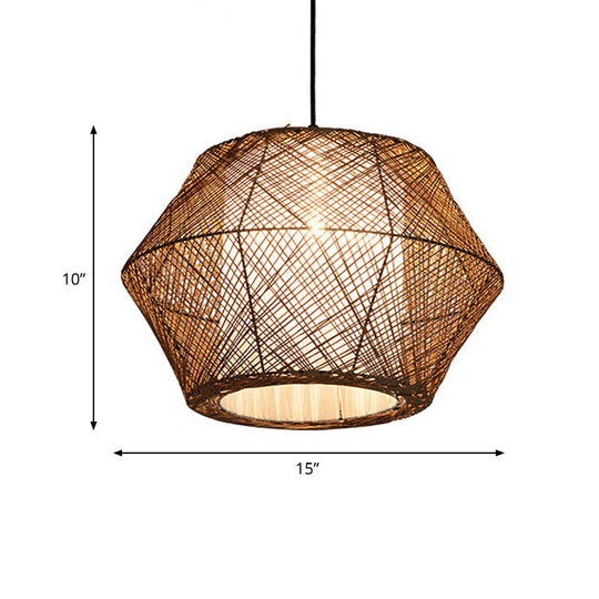 Handmade Geometric Rattan Pendant Light - Asian Style - 1 Light Beige