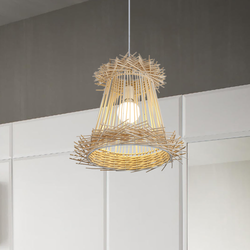 Japanese Style Rattan Pendant Lamp - Wood Hanging Light For Dining Room