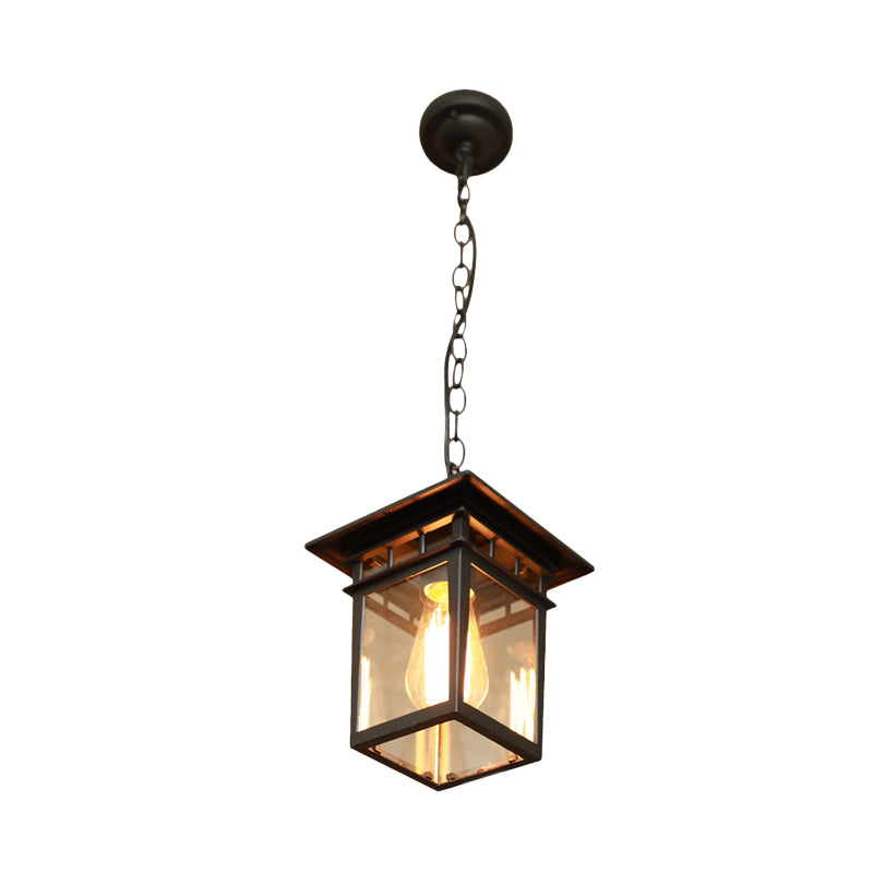 Farmhouse Brass/Black Lantern Pendant Light With Clear Glass Ceiling Fixture For Passage