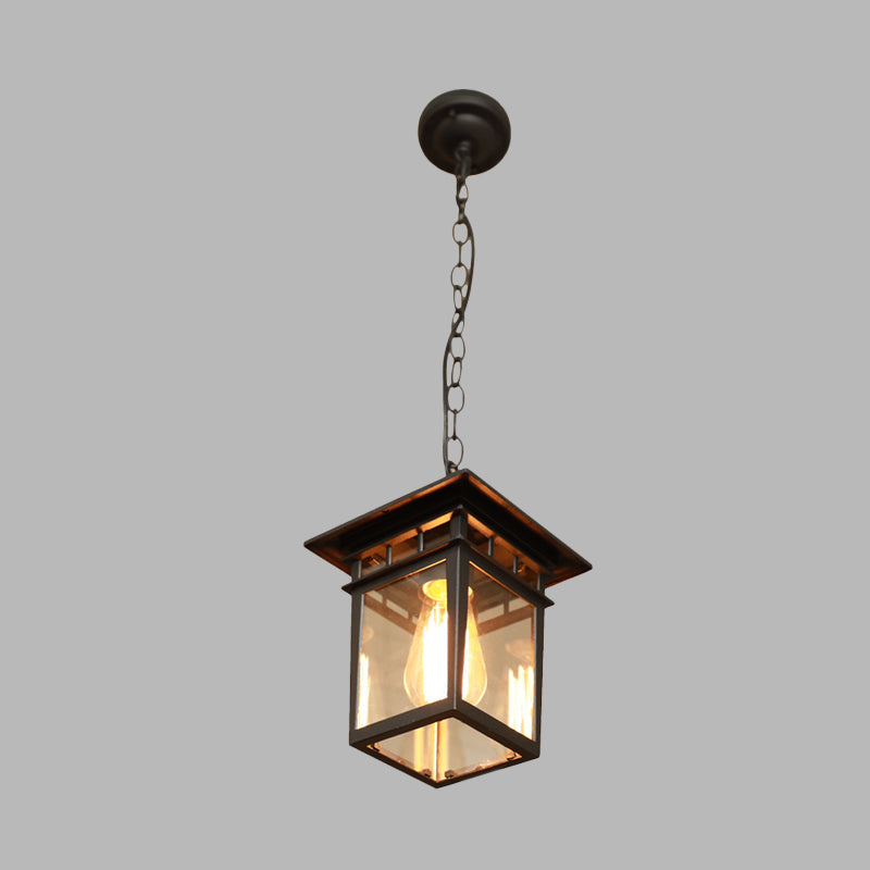 Farmhouse Brass/Black Lantern Pendant Light With Clear Glass Ceiling Fixture For Passage