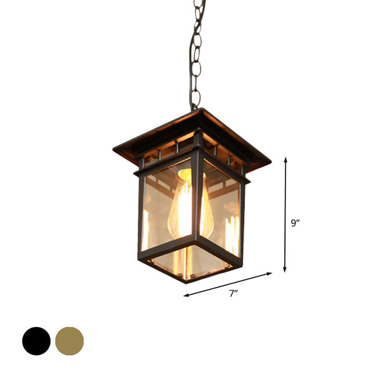 Farmhouse Brass/Black Lantern Pendant Light With Clear Glass Ceiling Fixture For Passage