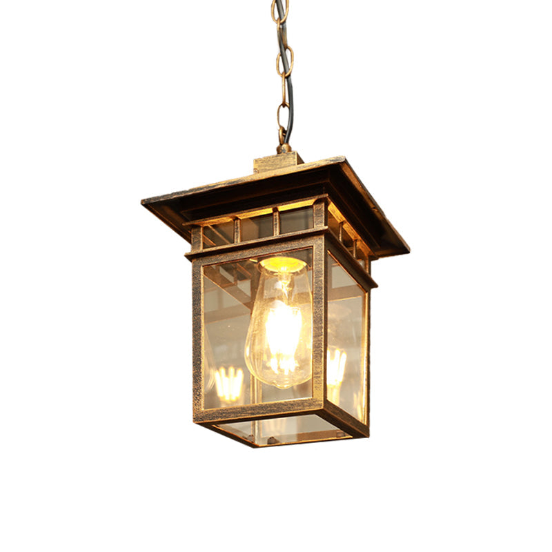 Farmhouse Brass/Black Lantern Pendant Light With Clear Glass Ceiling Fixture For Passage