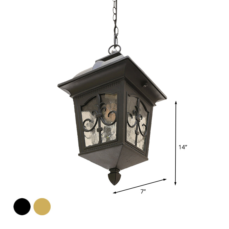 Black/Gold Water Glass Pendant Lamp: Metallic Lantern Hanging Light For Balcony With 1 Bulb
