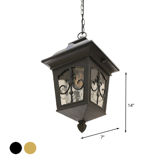 Black/Gold Water Glass Pendant Lamp: Metallic Lantern Hanging Light For Balcony With 1 Bulb
