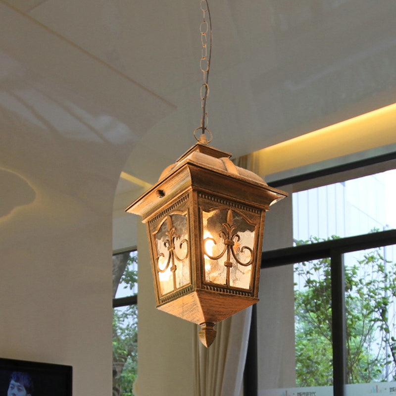 Black/Gold Water Glass Pendant Lamp: Metallic Lantern Hanging Light For Balcony With 1 Bulb