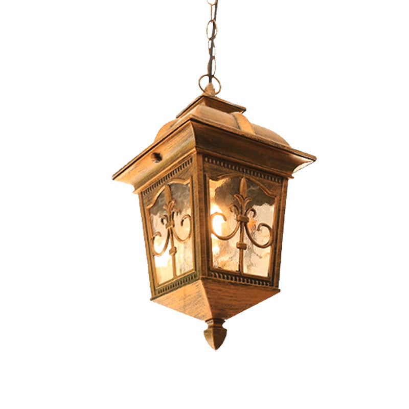 Black/Gold Water Glass Pendant Lamp: Metallic Lantern Hanging Light For Balcony With 1 Bulb