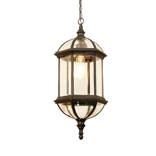 Country Clear Glass Birdcage Pendant Lamp - Black/Gold 1 Light Perfect For Corridors