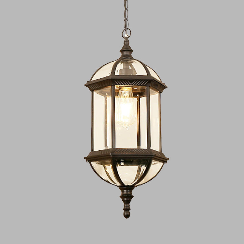 Country Clear Glass Birdcage Pendant Lamp - Black/Gold 1 Light Perfect For Corridors