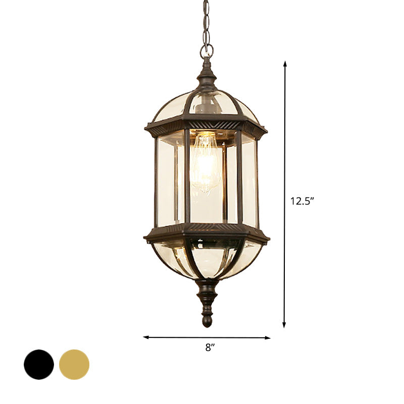 Country Clear Glass Birdcage Pendant Lamp - Black/Gold 1 Light Perfect For Corridors