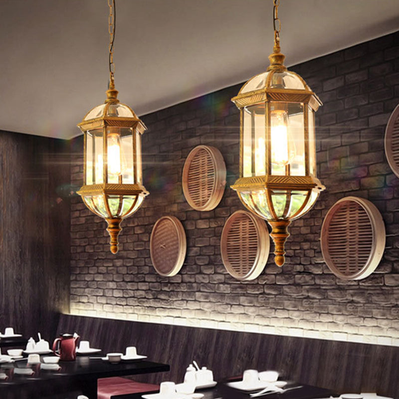 Country Clear Glass Birdcage Pendant Lamp - Black/Gold 1 Light Perfect For Corridors