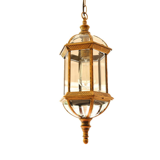 Country Clear Glass Birdcage Pendant Lamp - Black/Gold 1 Light Perfect For Corridors
