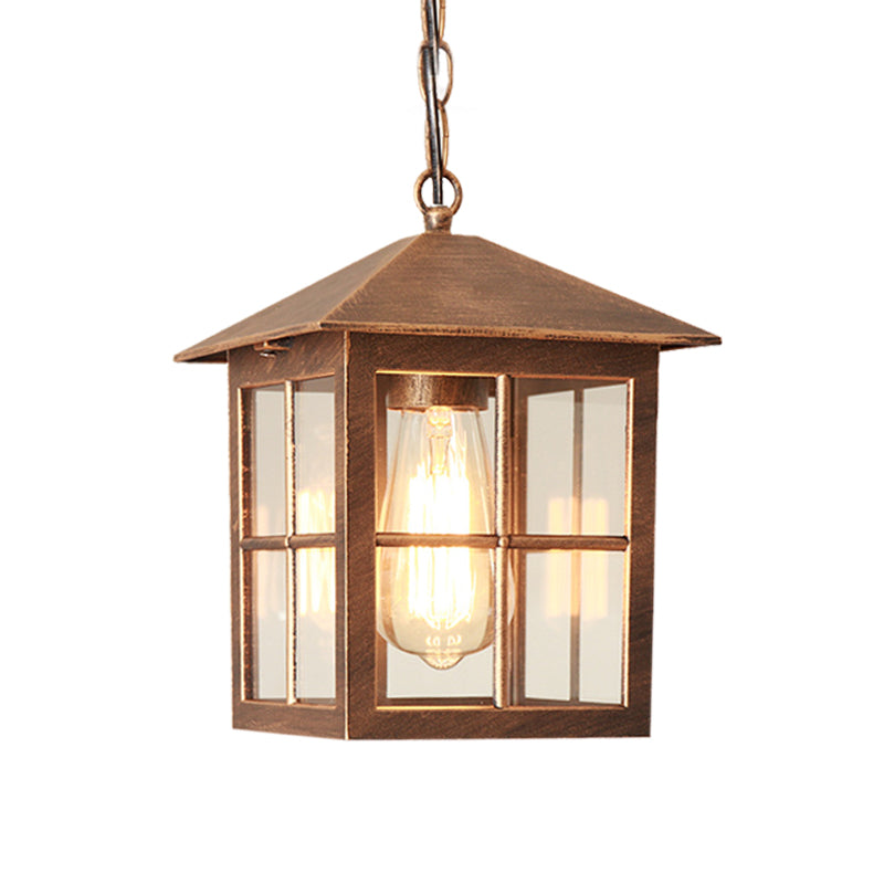 Clear Glass Farmhouse Hanging Pendant Light With 1 Bulb Cuboid Design (Black/Bronze)