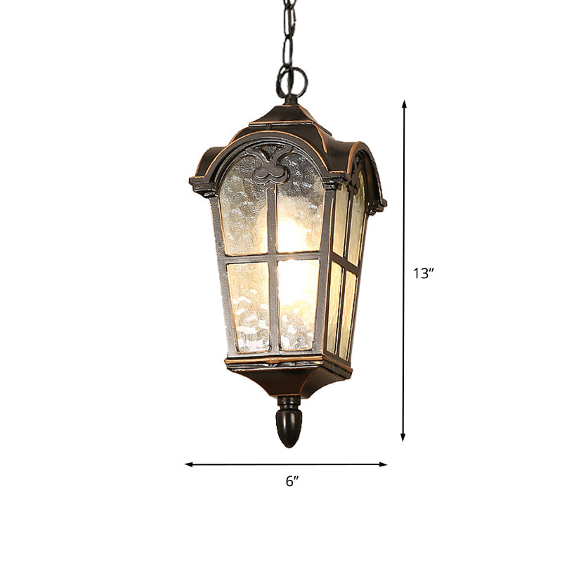Rustic Black 1-Head Pendant Light With Water Glass Lantern For Ceiling Suspension - Perfect