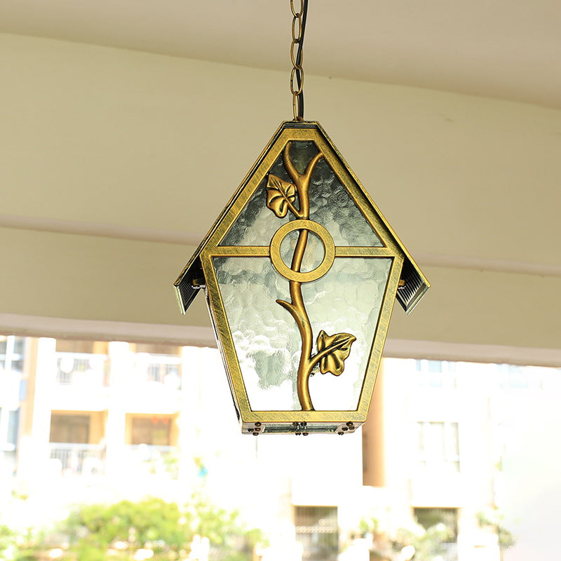 Country House Shape Hanging Light Kit With Aluminum Brass Finish 1-Bulb Ceiling Suspension Lamp And