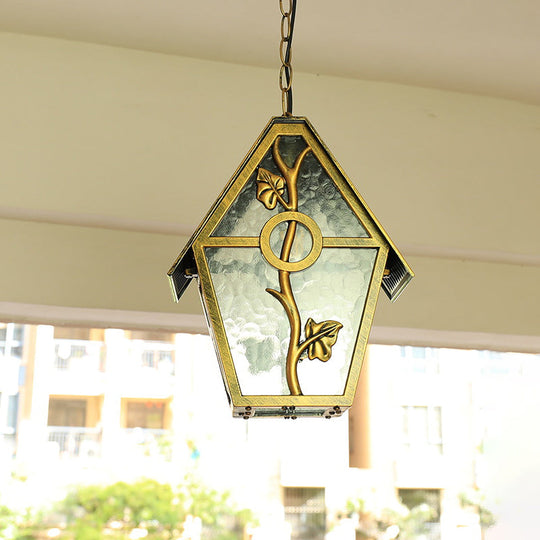 Country House Shape Hanging Light Kit With Aluminum Brass Finish 1-Bulb Ceiling Suspension Lamp And