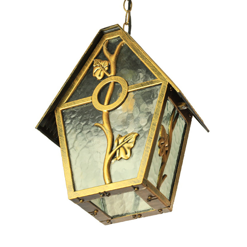 Country House Shape Hanging Light Kit With Aluminum Brass Finish 1-Bulb Ceiling Suspension Lamp And