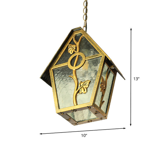Country House Shape Hanging Light Kit With Aluminum Brass Finish 1-Bulb Ceiling Suspension Lamp And