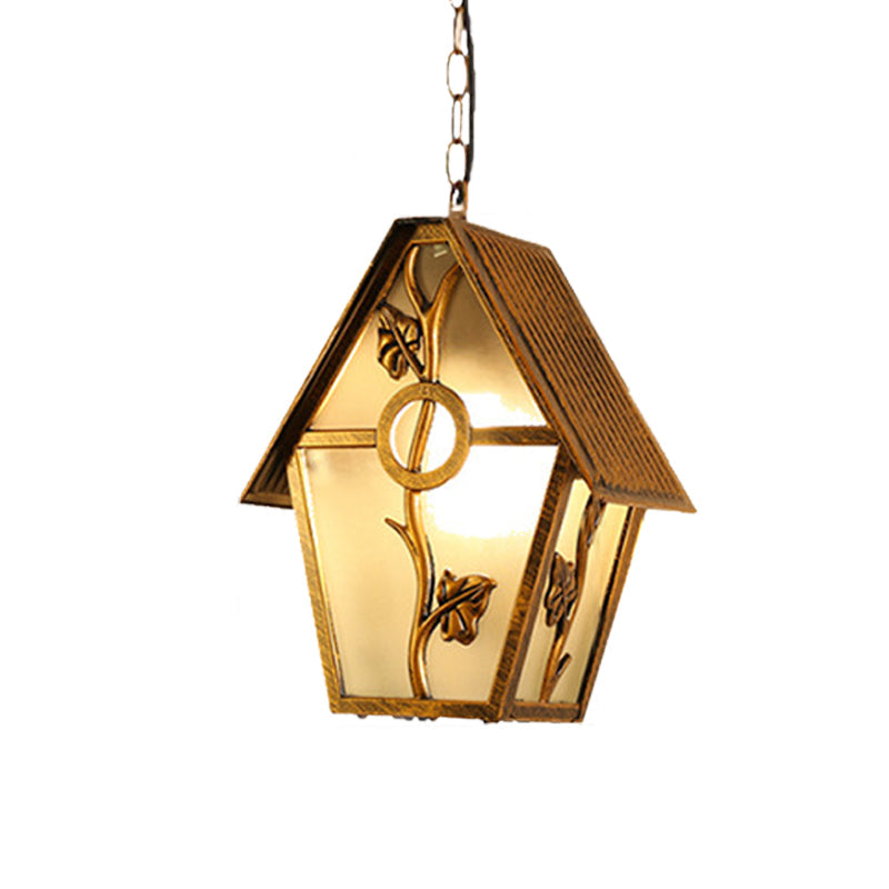 Country House Shape Hanging Light Kit With Aluminum Brass Finish 1-Bulb Ceiling Suspension Lamp And