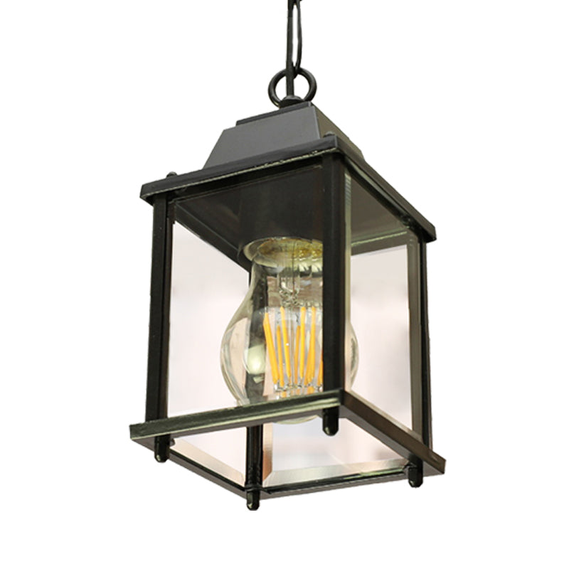 Balcony Pendant Light: Open Bottom Lodges With Clear Glass 1 Bulb Black Finish Ceiling Lamp