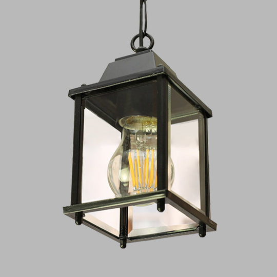 Balcony Pendant Light: Open Bottom Lodges With Clear Glass 1 Bulb Black Finish Ceiling Lamp