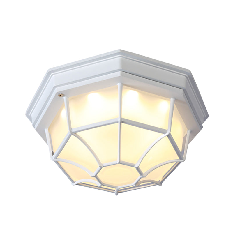 Opal Glass Octagonal Bedroom Flushmount Lodge with 1-Head, Modern White/Black Finish – Flush Mount Lamp Fixture
