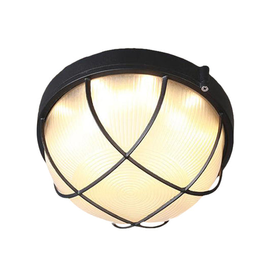 Farmhouse Flush Ceiling Lamp: 1-Light Dome Fixture, Frosted Glass, White/Black – Bedroom Lighting