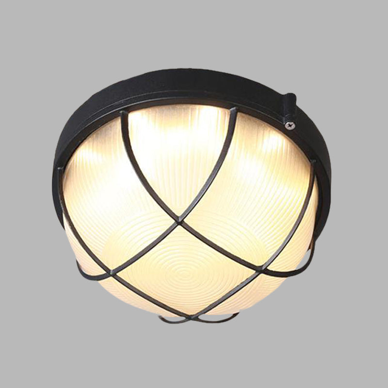 Farmhouse Flush Ceiling Lamp: 1-Light Dome Fixture Frosted Glass White/Black Bedroom Lighting