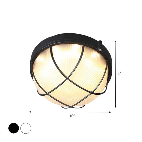 Farmhouse Flush Ceiling Lamp: 1-Light Dome Fixture, Frosted Glass, White/Black – Bedroom Lighting