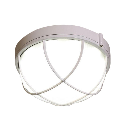 Farmhouse Flush Ceiling Lamp: 1-Light Dome Fixture, Frosted Glass, White/Black – Bedroom Lighting