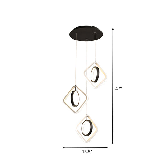 Contemporary Acrylic Pendant Ceiling Light For Dining Room - Multi-Lamp With Led In Black And