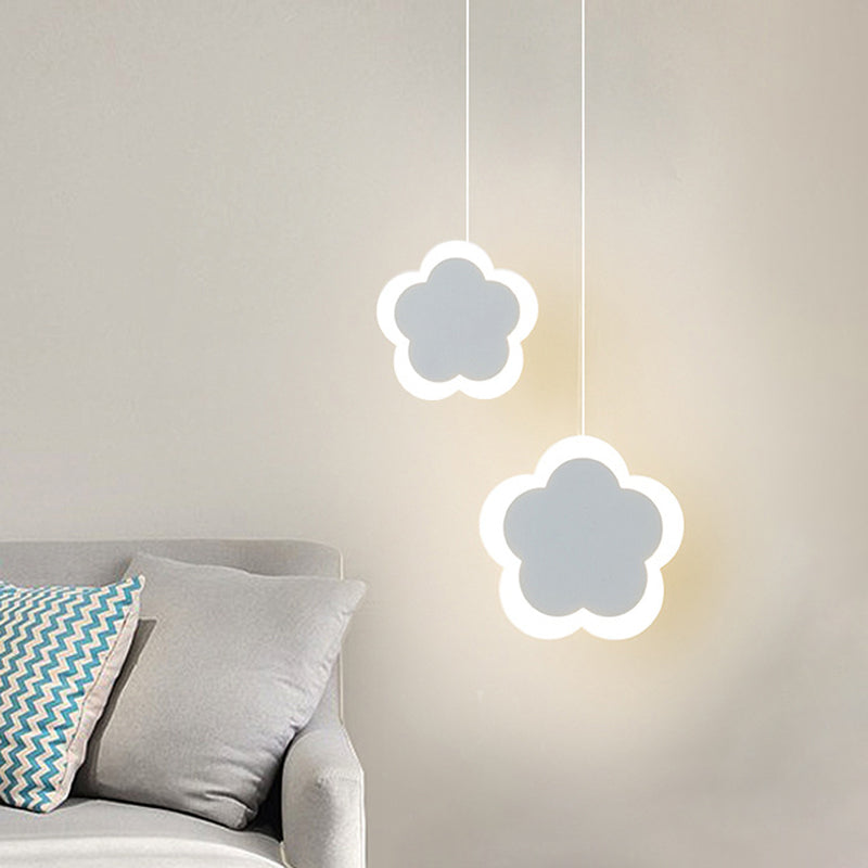 Contemporary White Led Acrylic Pendant Light - Flower Design Ceiling Suspension Lamp In Warm/White /