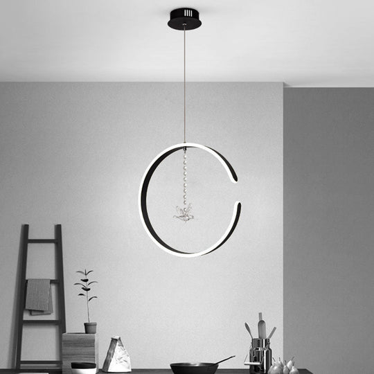 Modern Acrylic LED Pendant Light Kit with Bird Crystal Droplet - Black/White Light