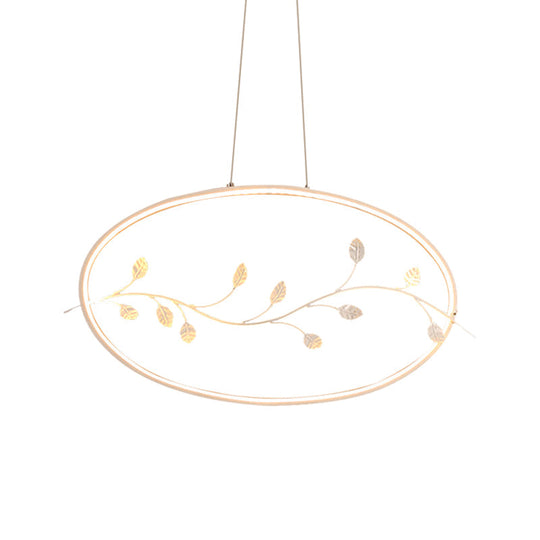 Suspension circulaire contemporaine avec abat-jour en acrylique et décor de branches - Plafonnier LED blanc pour salle à manger à lumière chaude/blanche