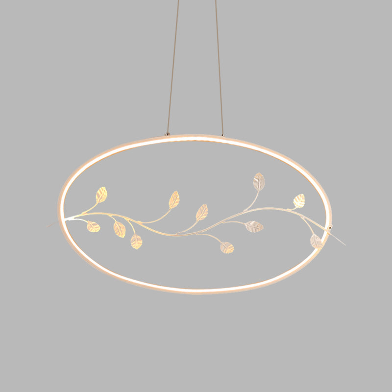Acrylic Circle Pendant Light With Branch Decor For Modern Dining Room In White/Warm Led