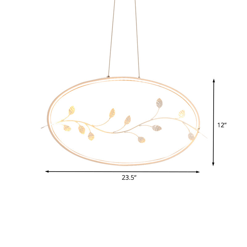 Suspension circulaire contemporaine avec abat-jour en acrylique et décor de branches - Plafonnier LED blanc pour salle à manger à lumière chaude/blanche
