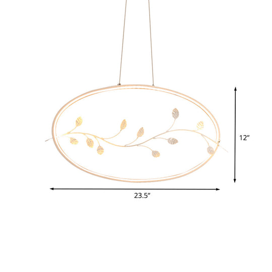 Suspension circulaire contemporaine avec abat-jour en acrylique et décor de branches - Plafonnier LED blanc pour salle à manger à lumière chaude/blanche