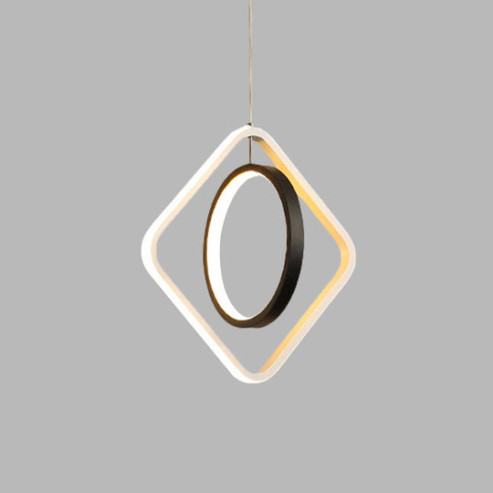 Modern LED Black Hoop and Square Ceiling Pendant Lamp with Acrylic Shade - Warm/White Light