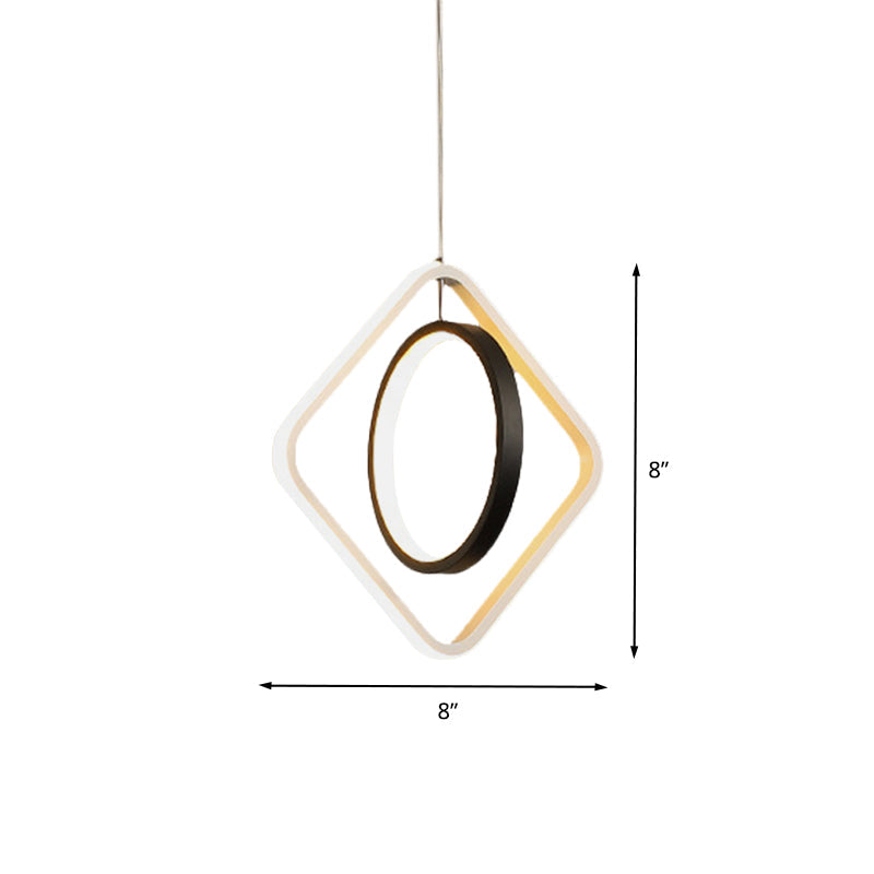 Modern LED Black Hoop and Square Ceiling Pendant Lamp with Acrylic Shade - Warm/White Light