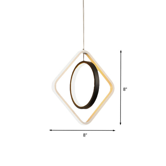 Modern LED Black Hoop and Square Ceiling Pendant Lamp with Acrylic Shade - Warm/White Light