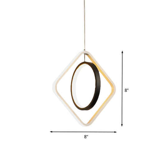 Black Led Suspension Light With Acrylic Shade - Modern Hoop And Square Pendant Lamp In Warm/White