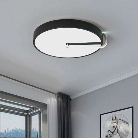 Modern Black Metal LED Drum Flush Mount Ceiling Lamp, 16"/19.5" Wide - Perfect for Bedroom Lighting