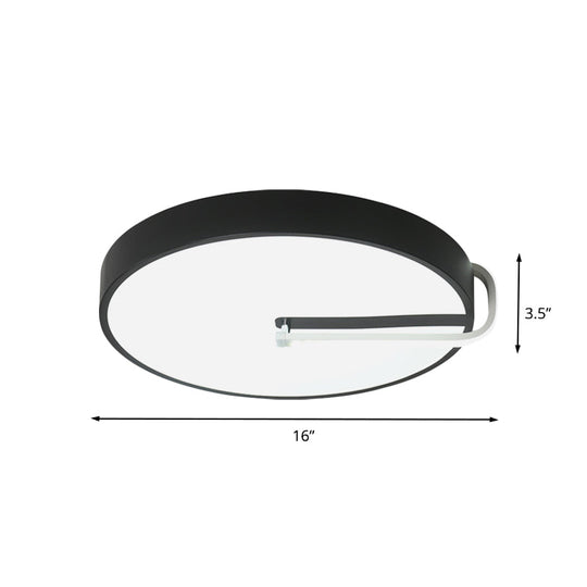 Modern Black Metal LED Drum Flush Mount Ceiling Lamp, 16"/19.5" Wide - Perfect for Bedroom Lighting