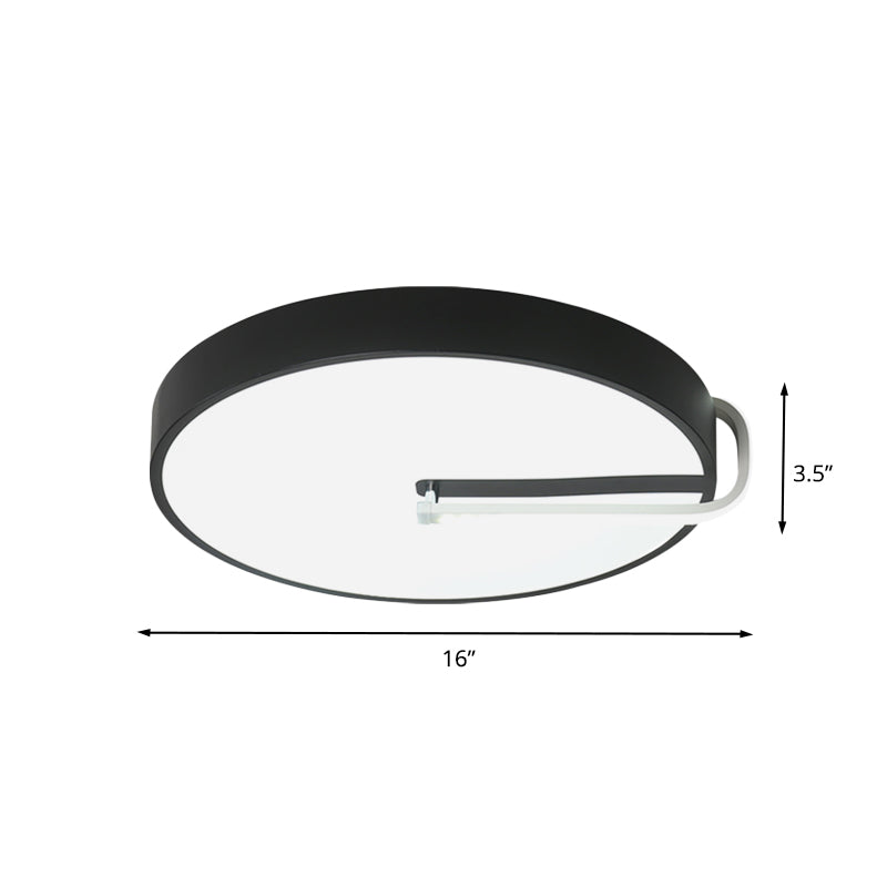 Modern Black Metal Led Drum Flush Mount Ceiling Lamp 16/19.5 Wide - Perfect For Bedroom Lighting