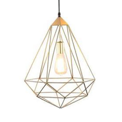 Modern Style Gold Metallic Prism Cage Pendant Light with Adjustable Cord - 1-Light Suspension Lamp
