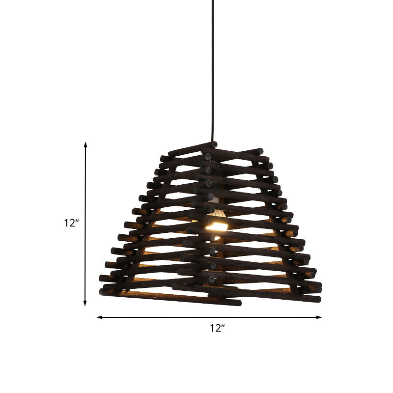 Rustic Trapezoid Bamboo Pendant Light for Dining Room - Single Light, Thin/Thick, Brown